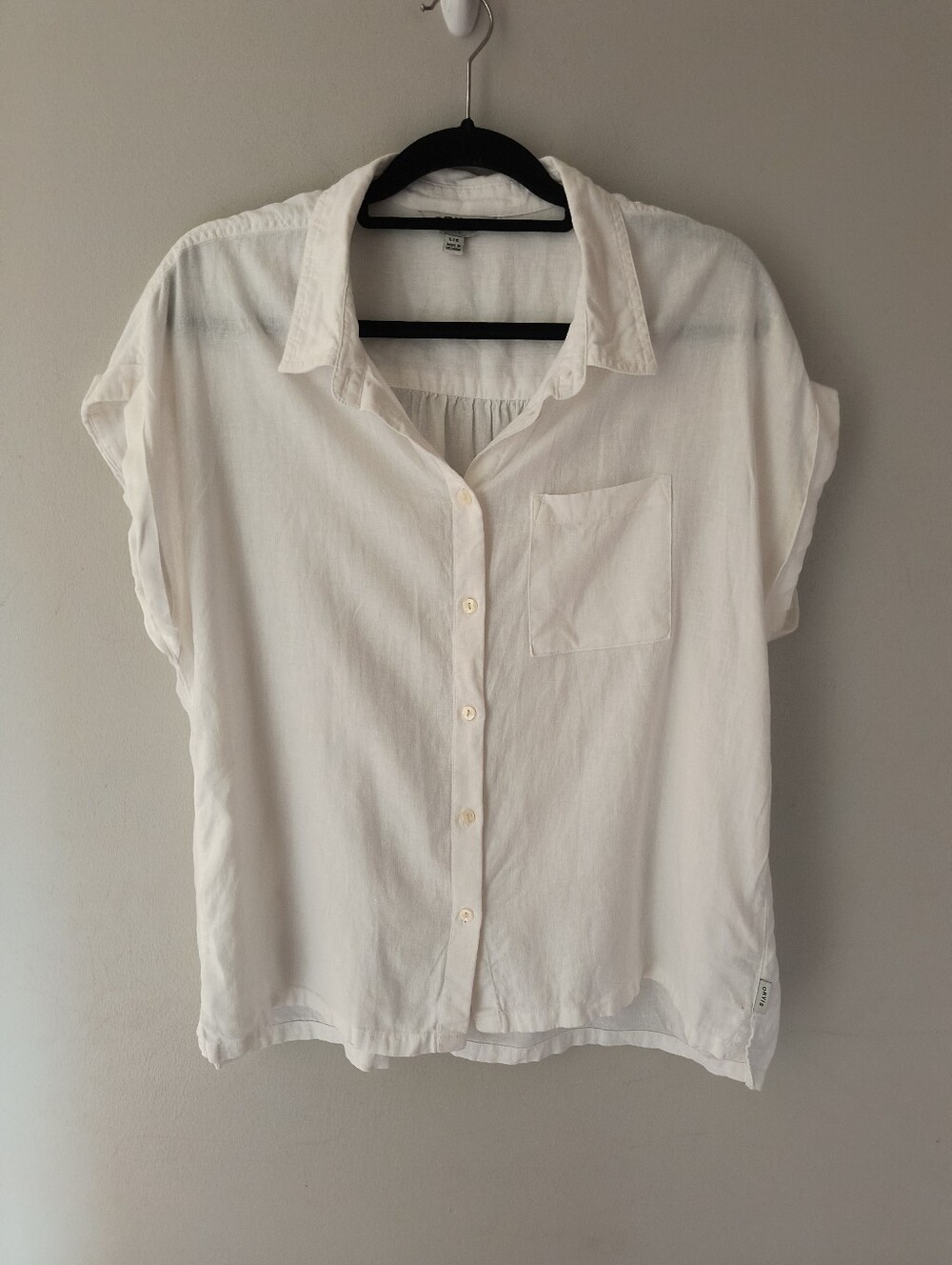 Orvis White Short Sleeve Button Down Linen Blend Shirt Size Large